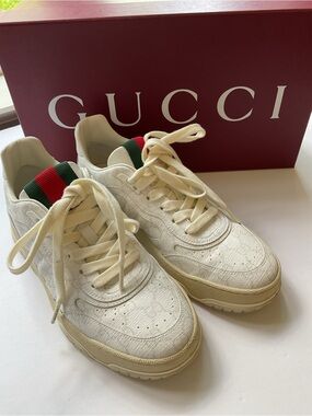 Gucci White Leather Sneakers with Web Stripe authentic